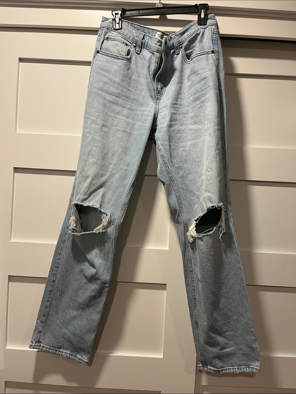 Abercrombie & Fitch Light Blue Straight Jeans with Knee Rips